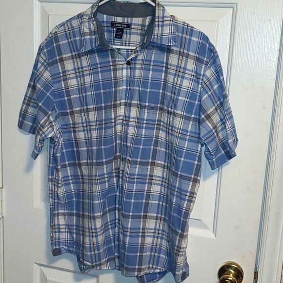 LANDS End Mens Button Down Plaid Size L - Picture 1 of 4